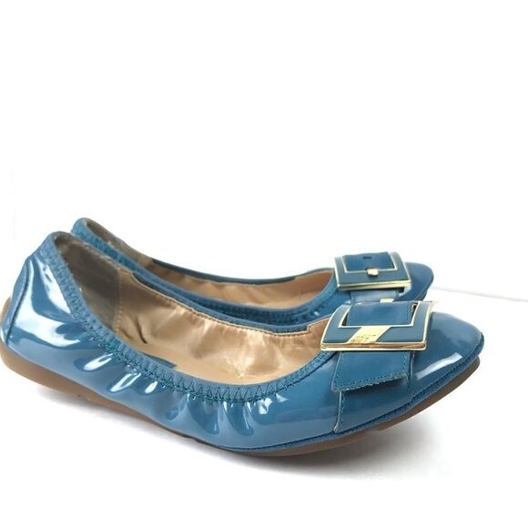Marc Fisher Blue Ballet Flats Gold Tone Buckle 6M - Picture 2 of 8